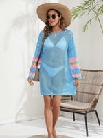 Openwork Contrast Long Sleeve Cover-Up - Ladyez