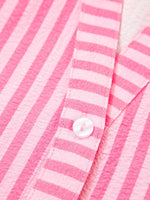 Stripe Flare Sleeve Half Placket Tiered Flowy Mini Dress