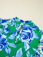 Floral Lace Trim Contrast Ruffle Sleeve Pleated Loose Blouse