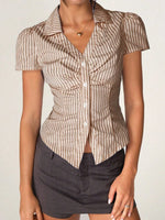 Striped Collared Neck Short Sleeve Shirt