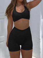 Halter Neck Cami and Shorts Active Set - Ladyez
