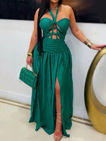 Halter Neck Cut-Out Maxi Dress with Front Slit
