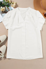 Short Sleeve Notched Blouse - Ladyez