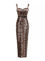 Leopard Print Bodycon Back Slit Midi Dress