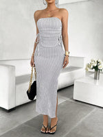 Striped Tube Top and Slit Skirt Set