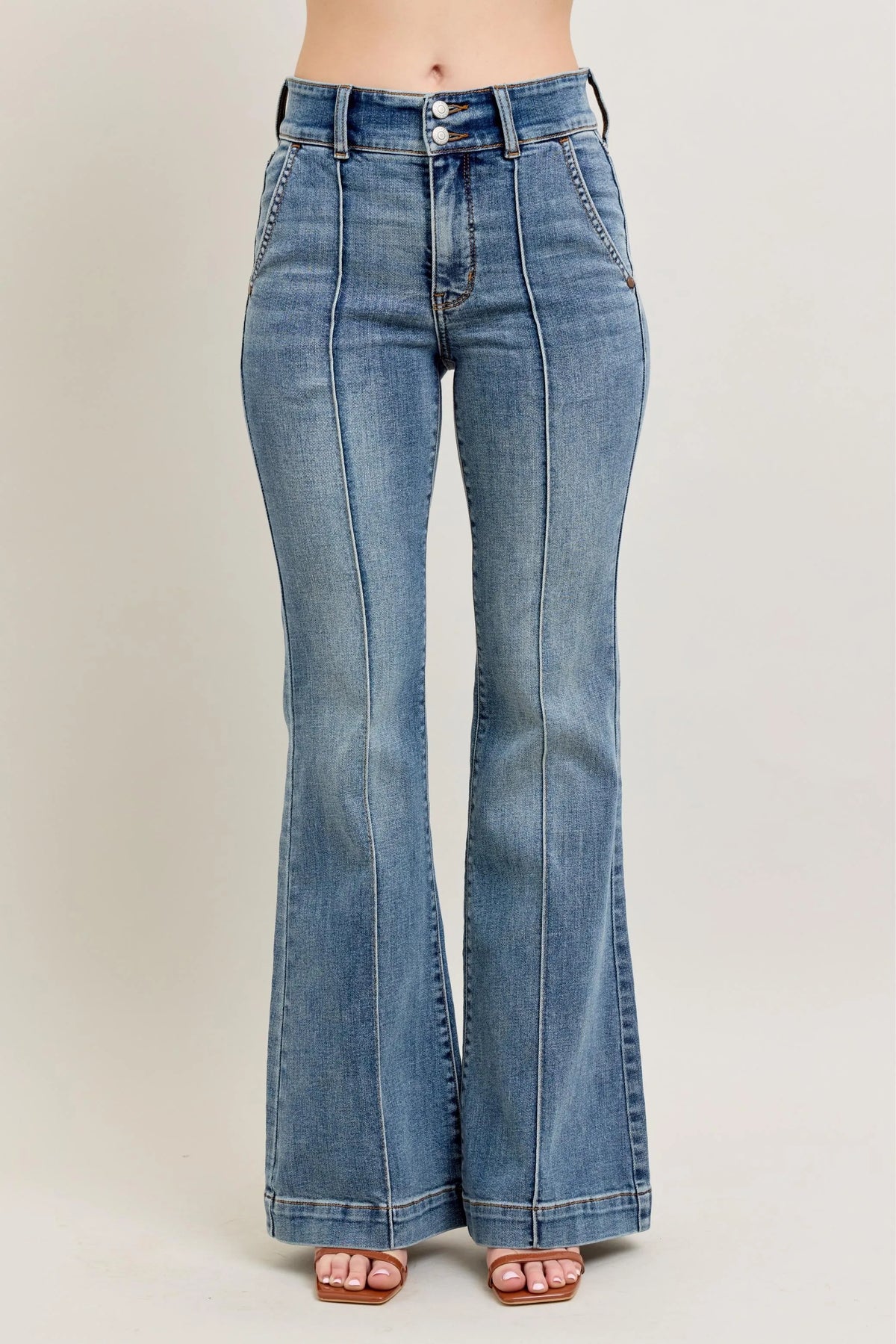 Judy Blue Full Size High-Waist Flare Denim Jeans with Front Seam Detail Plus Size - Ladyez