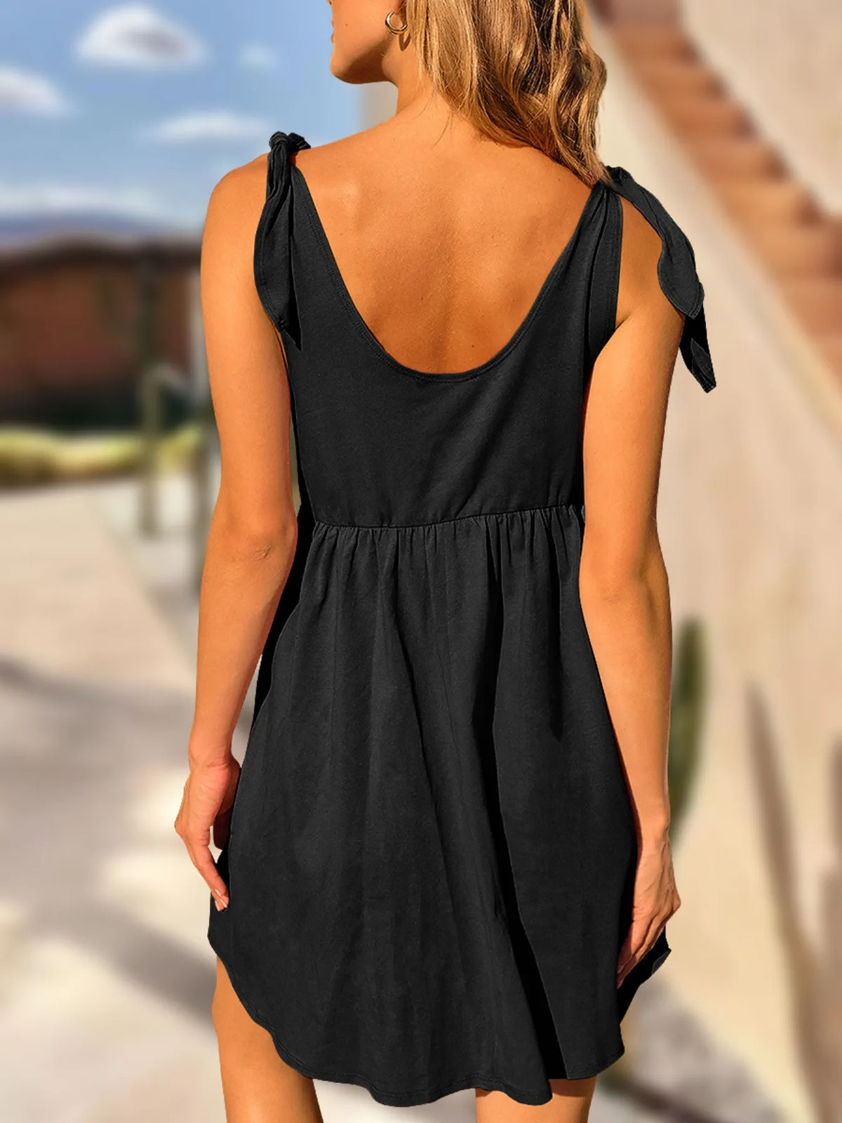Tie-Shoulder Flowy Tank Dress - Ladyez