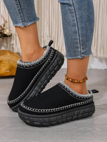 Embroidered Trim Round Toe Platform Boots - Ladyez