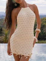 Openwork Halter Neck Mini Dress