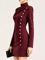 Full Size Decorative Button Mock Neck Mini Dress Plus Size