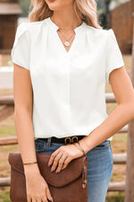 Short Sleeve Notched Blouse - Ladyez