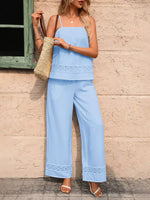 Lace Trim Cami and Wide Leg Pants Set