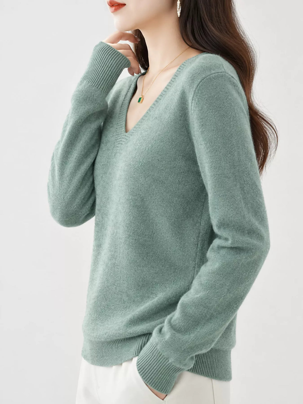 V-Neck Solid Color Sweater