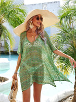 Angel Wings Slit Openwork V-Neck Cover Up - Ladyez