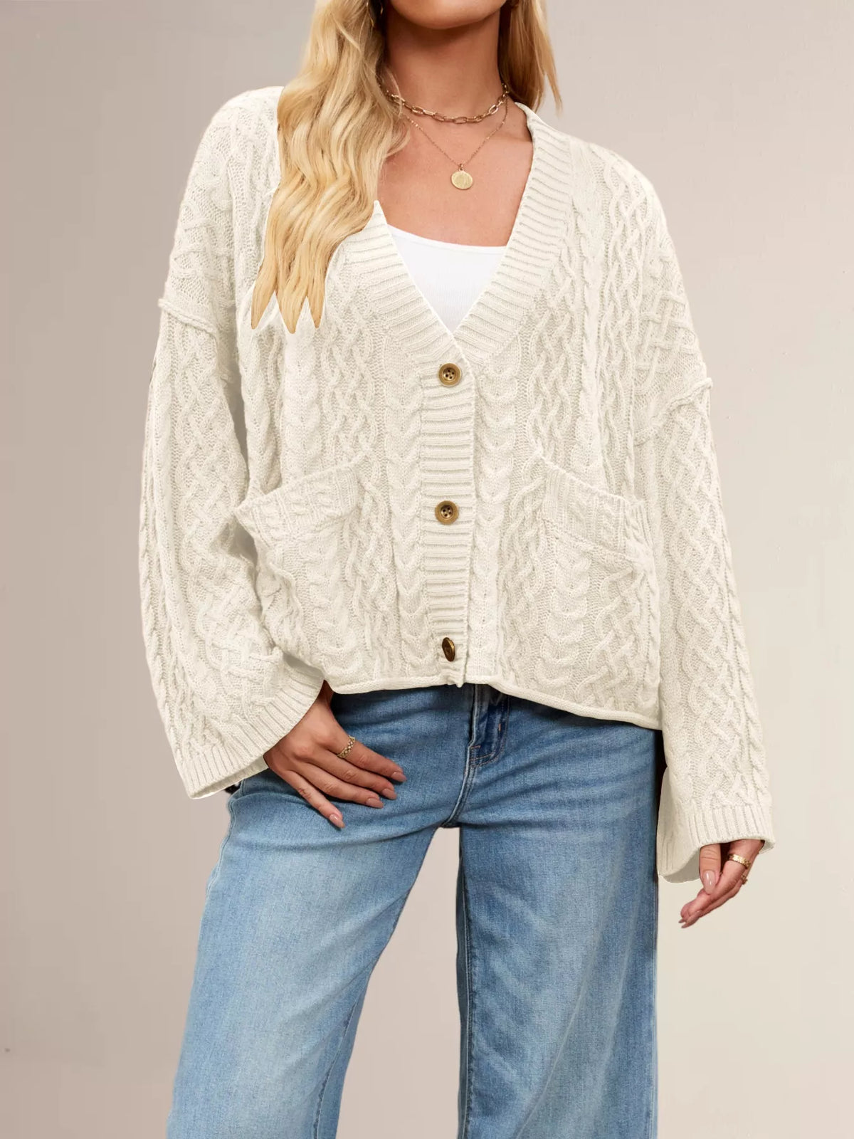 Cable Knit Button-Down Cardigan