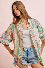 BiBi Eyelet Lace And Floral Mix And Match Shirt Top