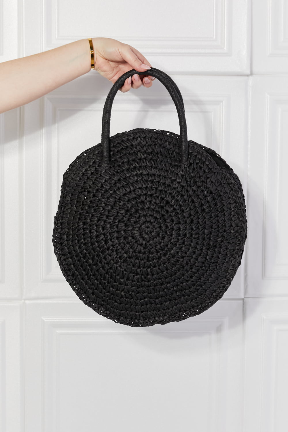 Justin Taylor Beach Date Straw Rattan Handbag in Black - Ladyez