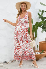 Printed V-Neck Wide Strap Dress - Ladyez