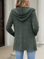 Ribbed Knit Hooded Button-Down Cardigan