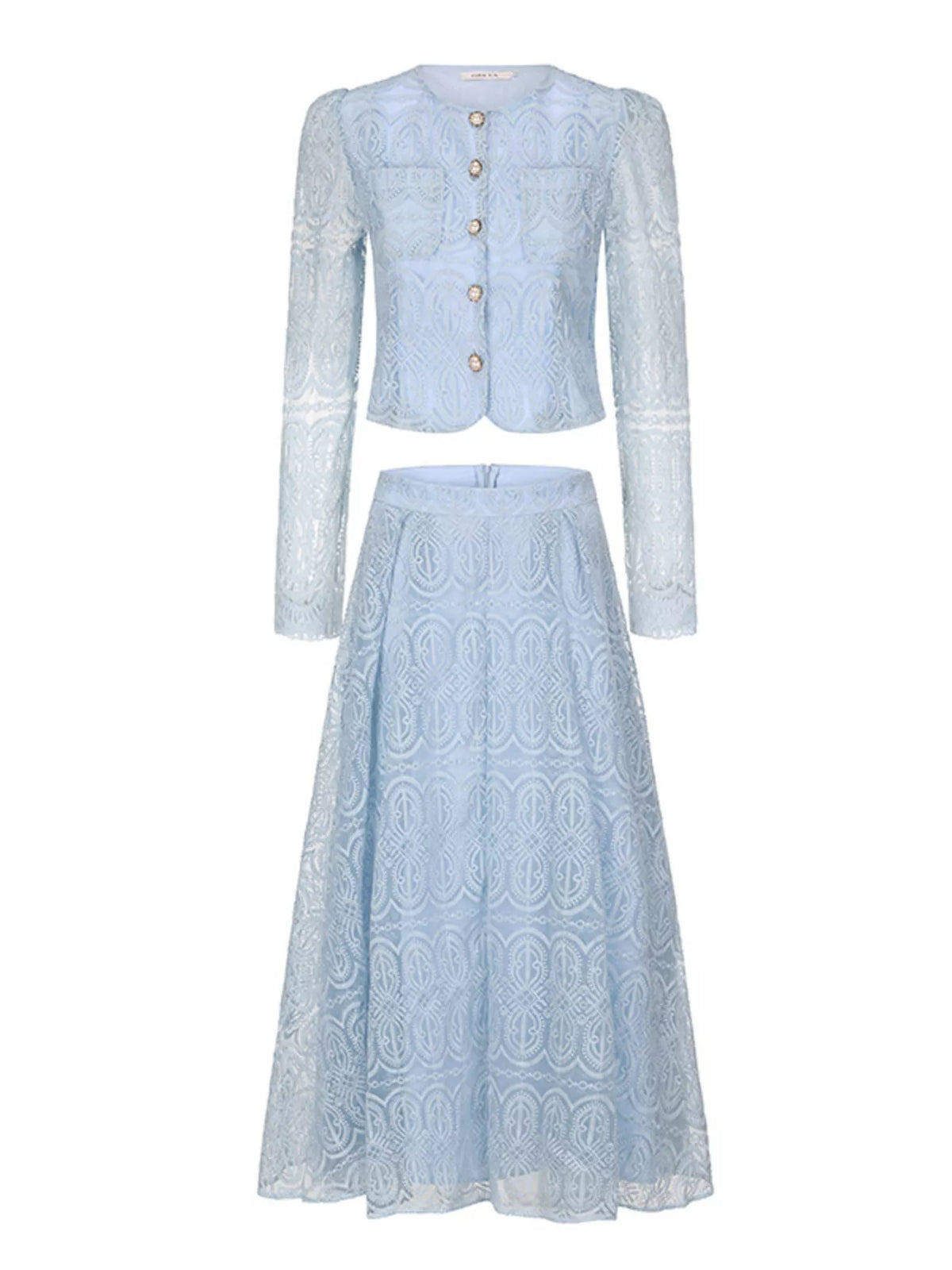 Embroidered Long Sleeve Top and Skirt Set