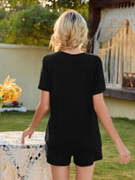 V-Neck Short Sleeve Top and Pocketed Shorts Lounge Set - Ladyez