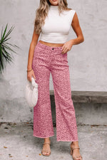 Leopard Frayed Edge Wide Leg High Waist Jeans