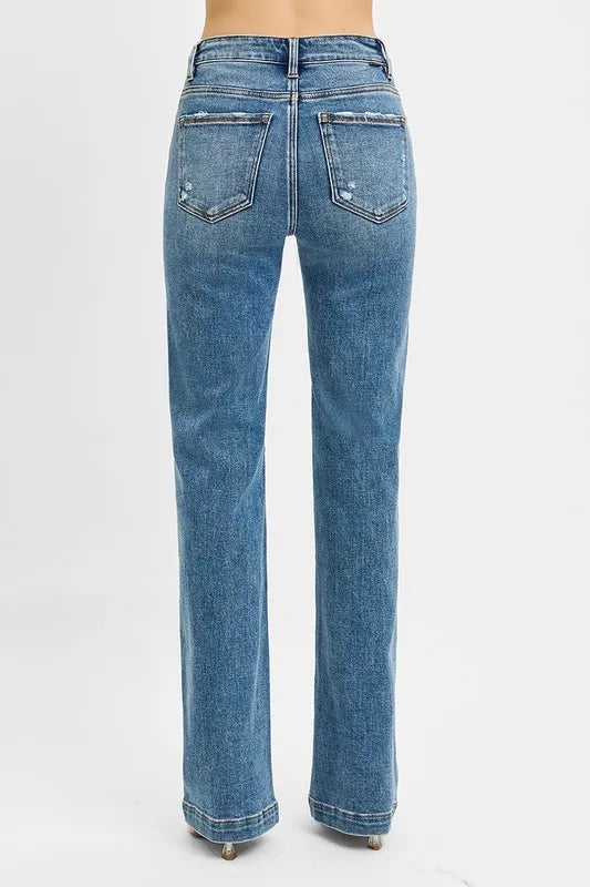 RISEN Full Size Distressed Detail Bootcut Jeans Plus Size - Ladyez
