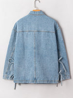 Patched Pockets Side Tie Denim Jacket