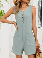 Button Front Sleeveless Romper