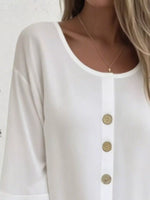 Full Size Button-Front 3/4 Sleeve Casual Blouse Plus Size