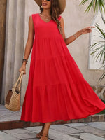 Tiered V-Neck Sleeveless Dress - Ladyez