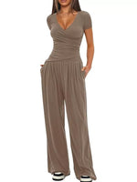 Surplice Short Sleeve Top and Pants Set