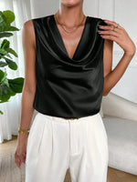 Satin Cowl Neck Sleeveless Blouse - Ladyez