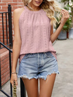 Eyelet Sleeveless Top with Gathered Detail - Ladyez