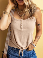 Full Size Ribbed Button Front Tie Hem Cami Tank Top Plus Size