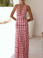 Polka Dot Halter Ruched Maxi Dress