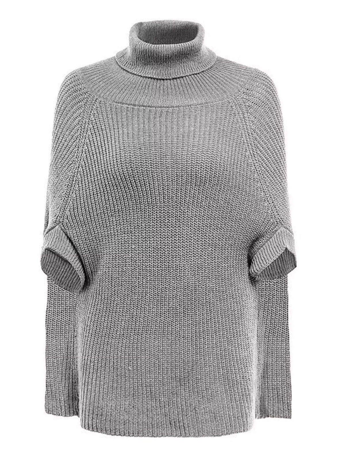 Turtleneck Knitted Cape Sweater