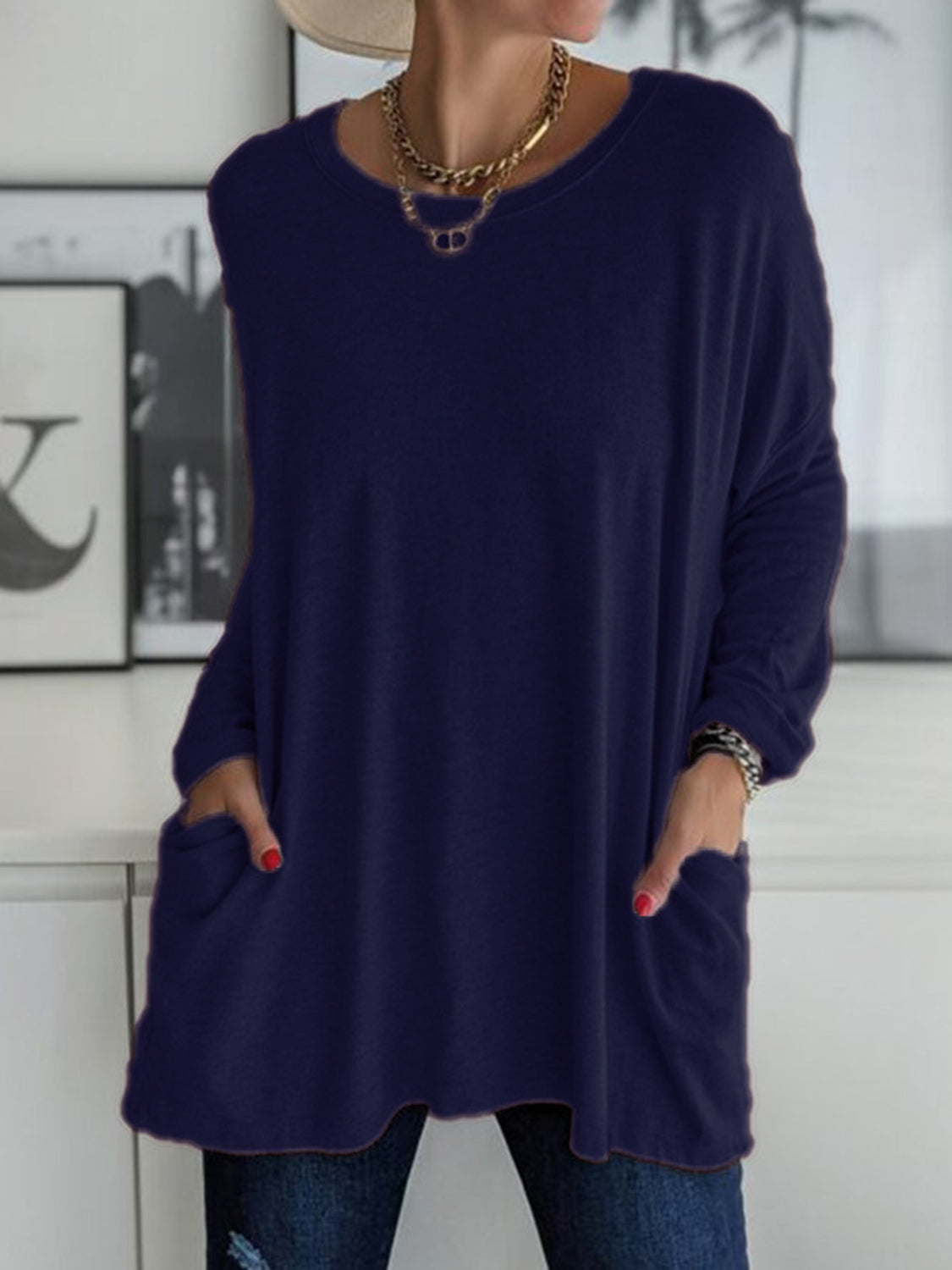 Full Size Round Neck Long Sleeve T-Shirt - Ladyez