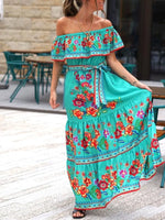 Floral Off Shoulder Ruffle Maxi Dress - Ladyez