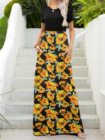 Printed Round Neck Short Sleeve Maxi Dress - Ladyez
