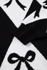 Bow Pattern Long Sleeve Contrast Sweater