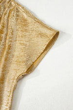 Metallic Gold Short Sleeve Casual Blouse - Ladyez