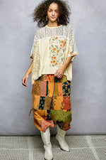 POL Floral Patchwork Lace Accent Blouse