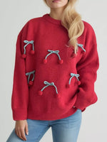 Cherry Pom-Pom Knit Round Neck Sweater