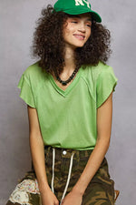 POL V-Neck Short Sleeve T-Shirt with Ruffle Sleeve