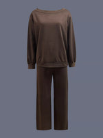 Boat Neck Long Sleeve Sweatshirt and Pants Set