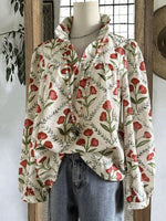 Floral Print High Collar Blouse