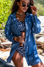 Button-Up Longline Shirt with Breast Pockets - Ladyez
