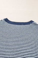 Striped Lantern Sleeve Drop Shoulder Cozy Sweater