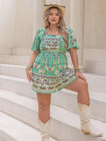 Plus Size Floral Print Square Neck Romper